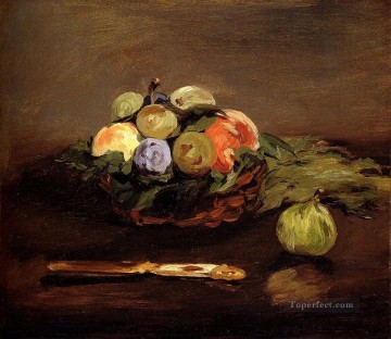 150の主題の芸術作品 Painting - 果物のかご 印象派 エドゥアール・マネの静物画